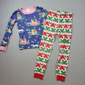 Hanna Andersson‎ Girls Size 8 Unmatched Pajamas Mickey Castle Organic Cotton 130
